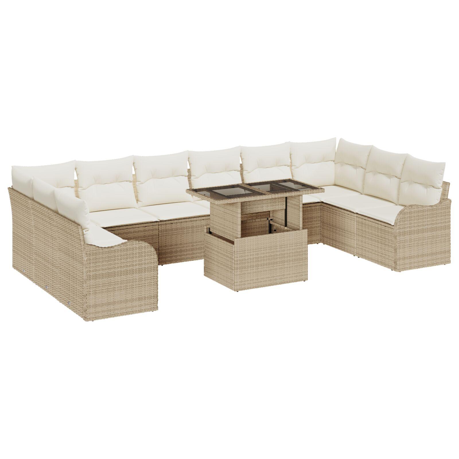 Havesofa Sæt med pude 11 stk Beige 100 x 55 x 73 cm Poly rattan billede