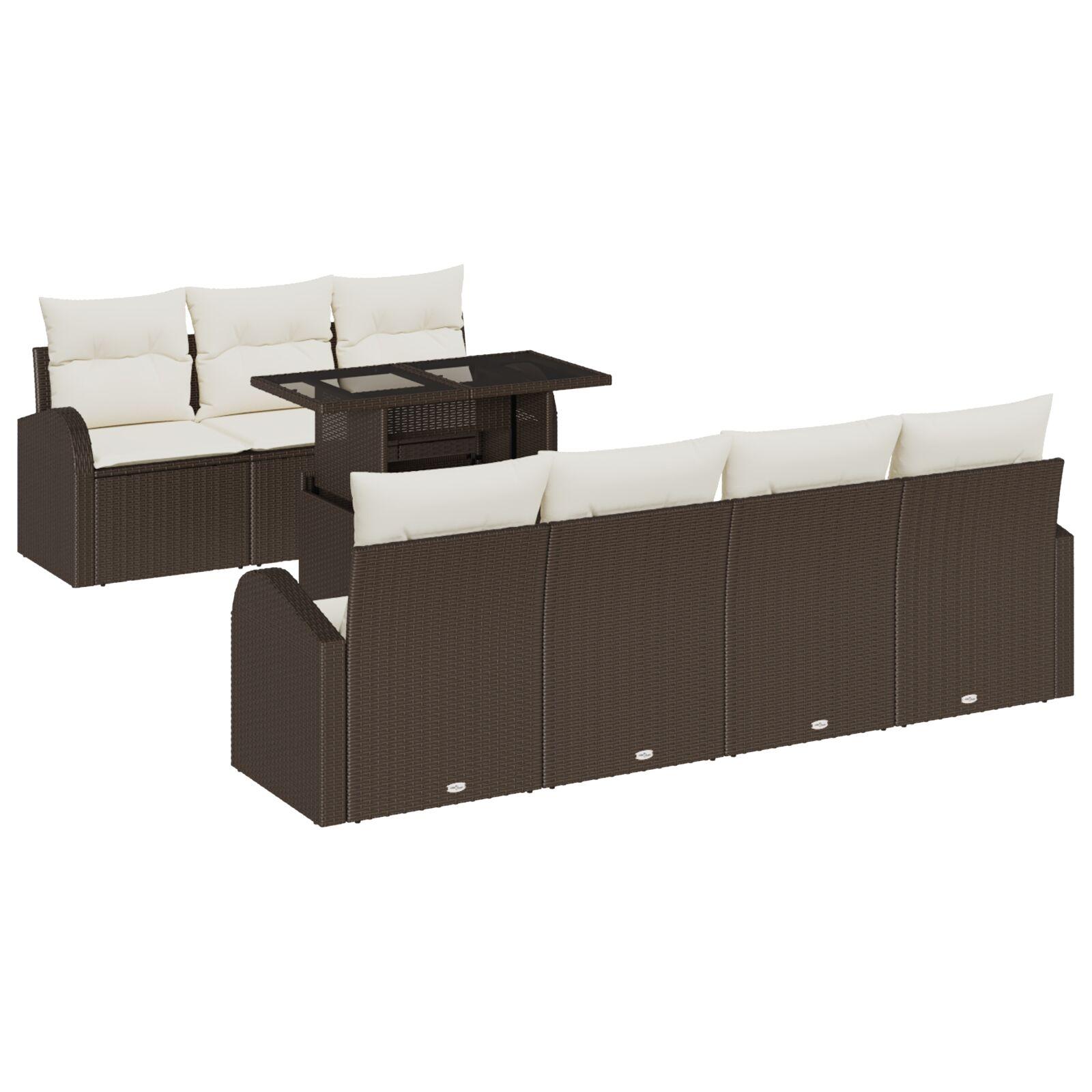 8-delt Have Sofa Set med Hynder Brun Poly Rattan,  2-personers Have Sofa med Opbevaring & Hynder Brun Poly Rattan