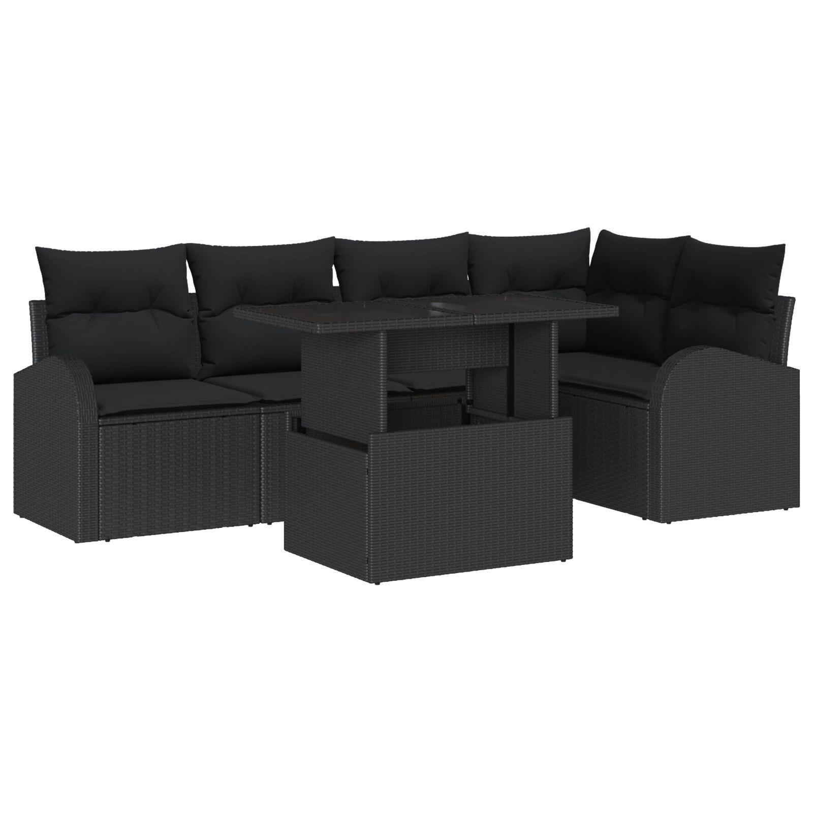 Havesofa Sæt med pude med opbevaring 6 stk Sort Poly rattan billede