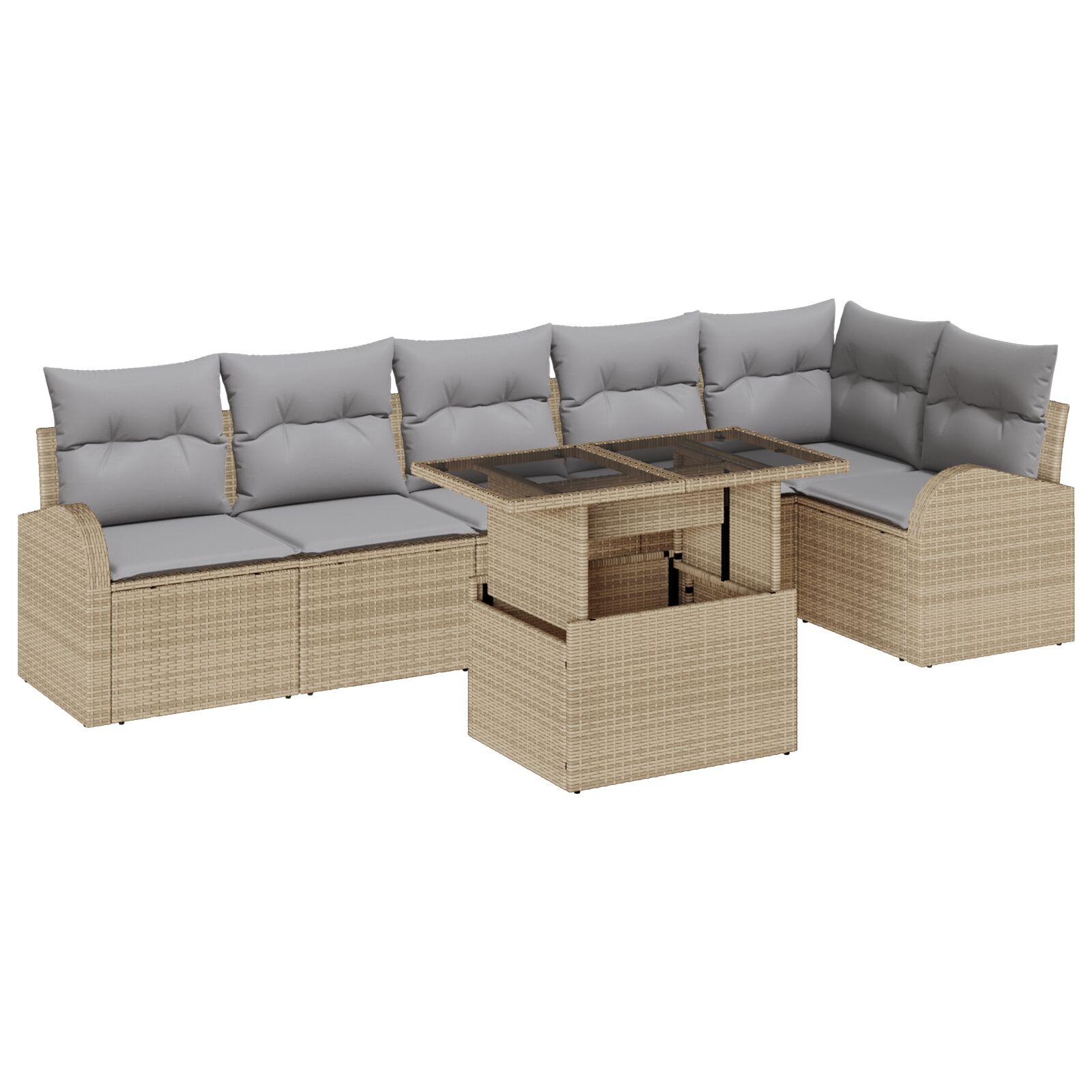 Havesofa Sæt med pude 7 stk Beige 100 x 55 x 73 cm Poly rattan billede