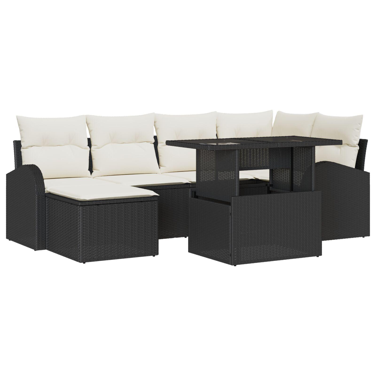 Havesofa Sæt med opbevaring 7 stk Sort Poly rattan billede
