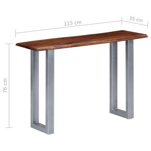 Konsolbord 115 x 35 x 76 cm massivt akacietræ og jern