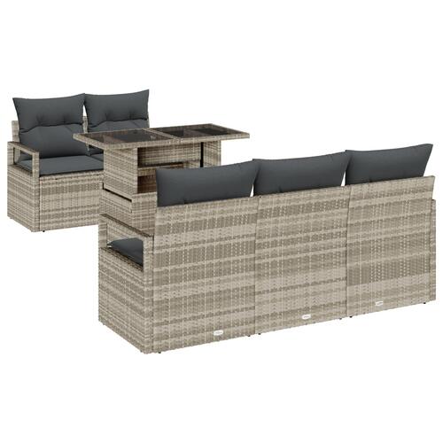6 Deles Have Sofa Sæt med Puder Lys Grå Poly Rattan, 2-Personers Have Sofa med Opbevaring & Puder Grå Poly Rattan