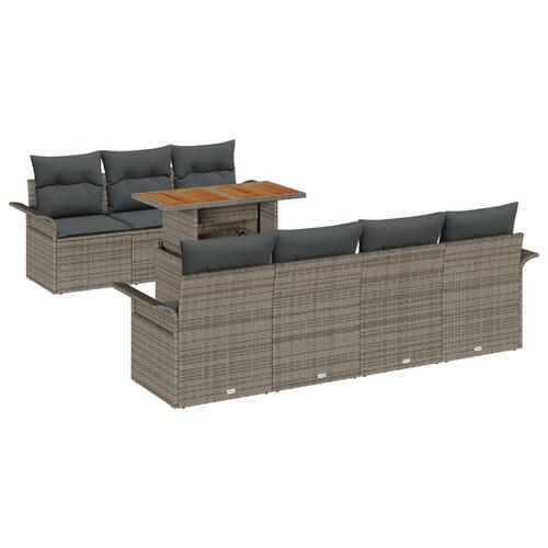 8 Stykke Have Sofa Sæt med Puder Grå Poly Rattan, 2-personers Have Sofa med Opbevaring & Puder Grå Poly Rattan