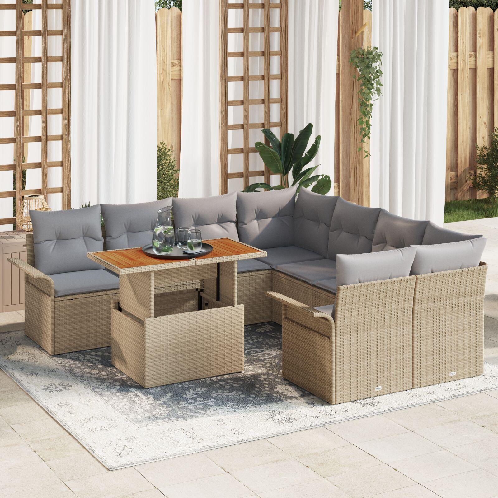 Havesofa Sæt med opbevaring 9 stk Beige Poly rattan billede