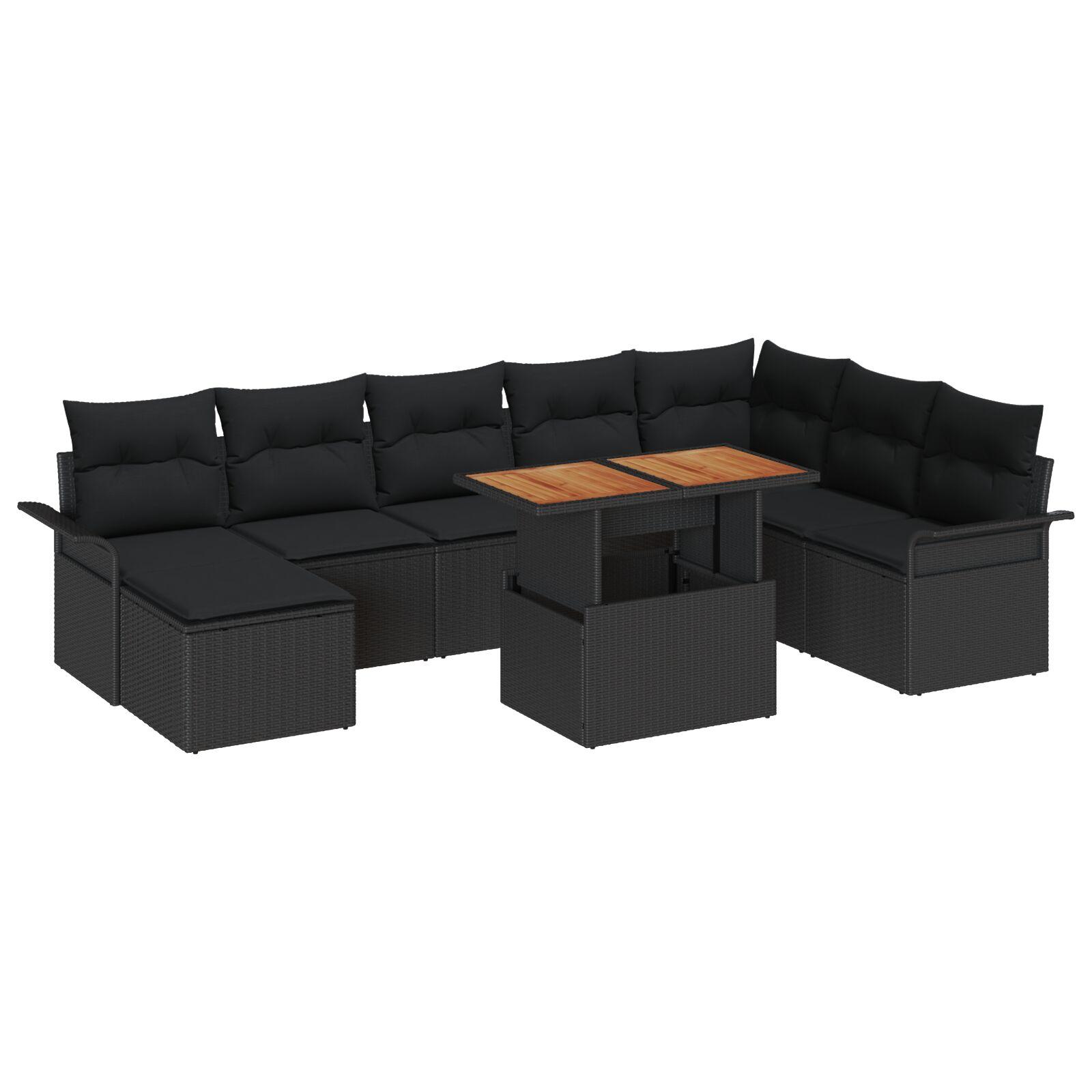 Havesofa Sæt med opbevaring 9 stk Sort Poly rattan billede