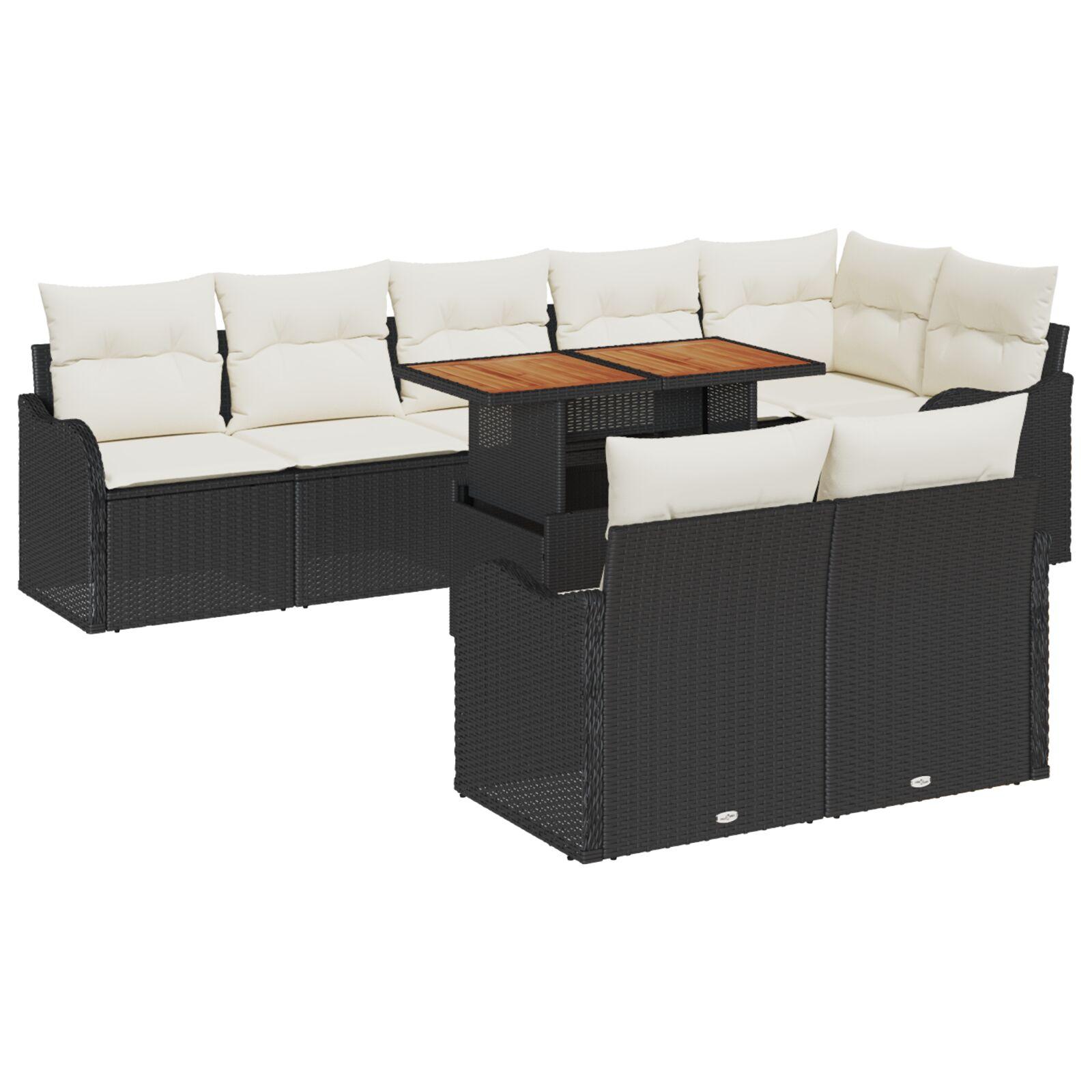 Havesofa sæt med opbevaring - 9 dele, sort poly rattan
