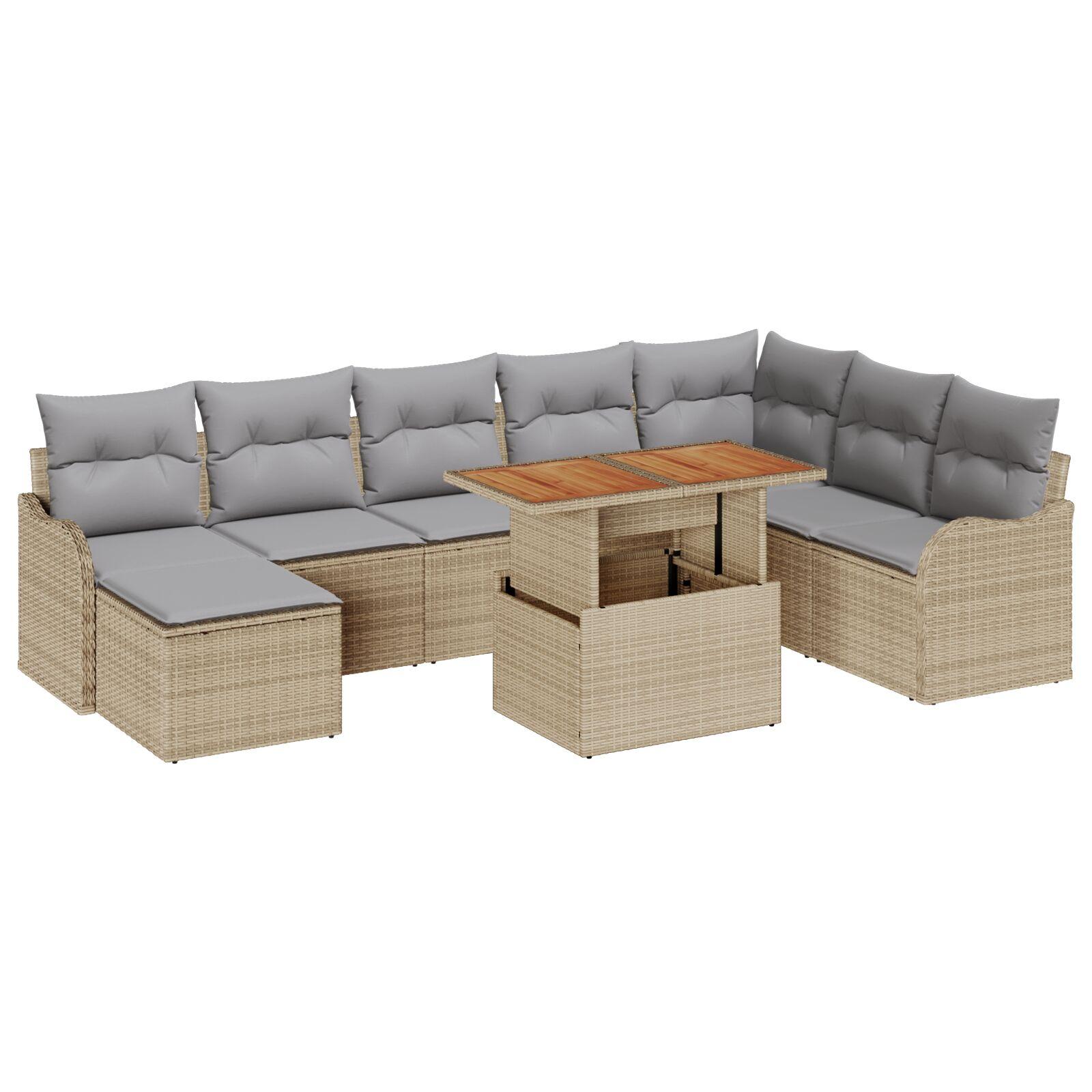 Havesofa sæt med opbevaring - 9 dele, beige poly rattan