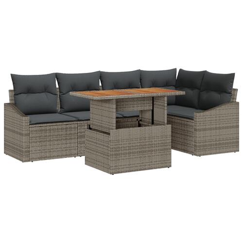 6 Delers Have Sofa Sæt med Puder Grå Poly Rattan