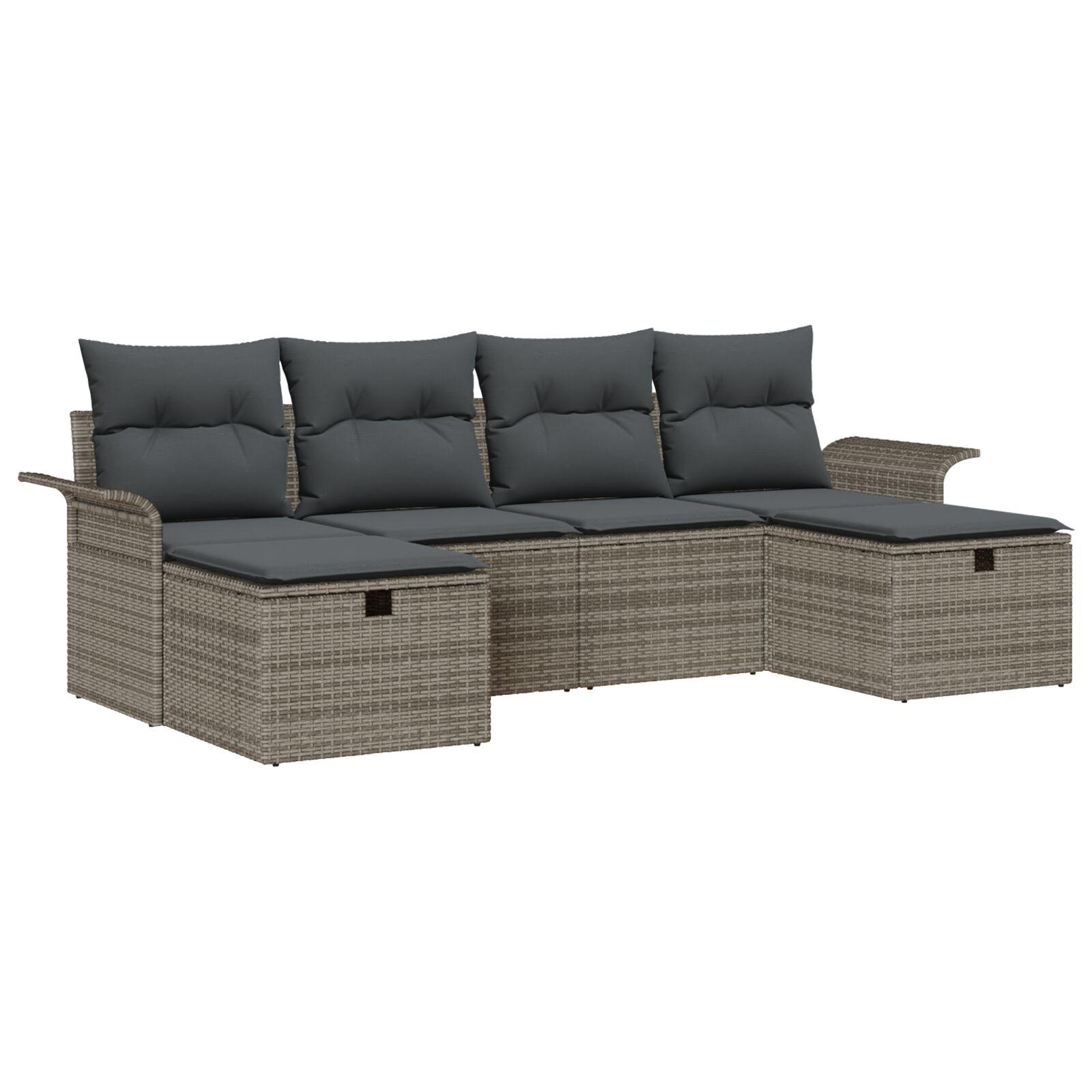 6 Stk Have Sofa Sæt med Puder Grå Poly Rattan