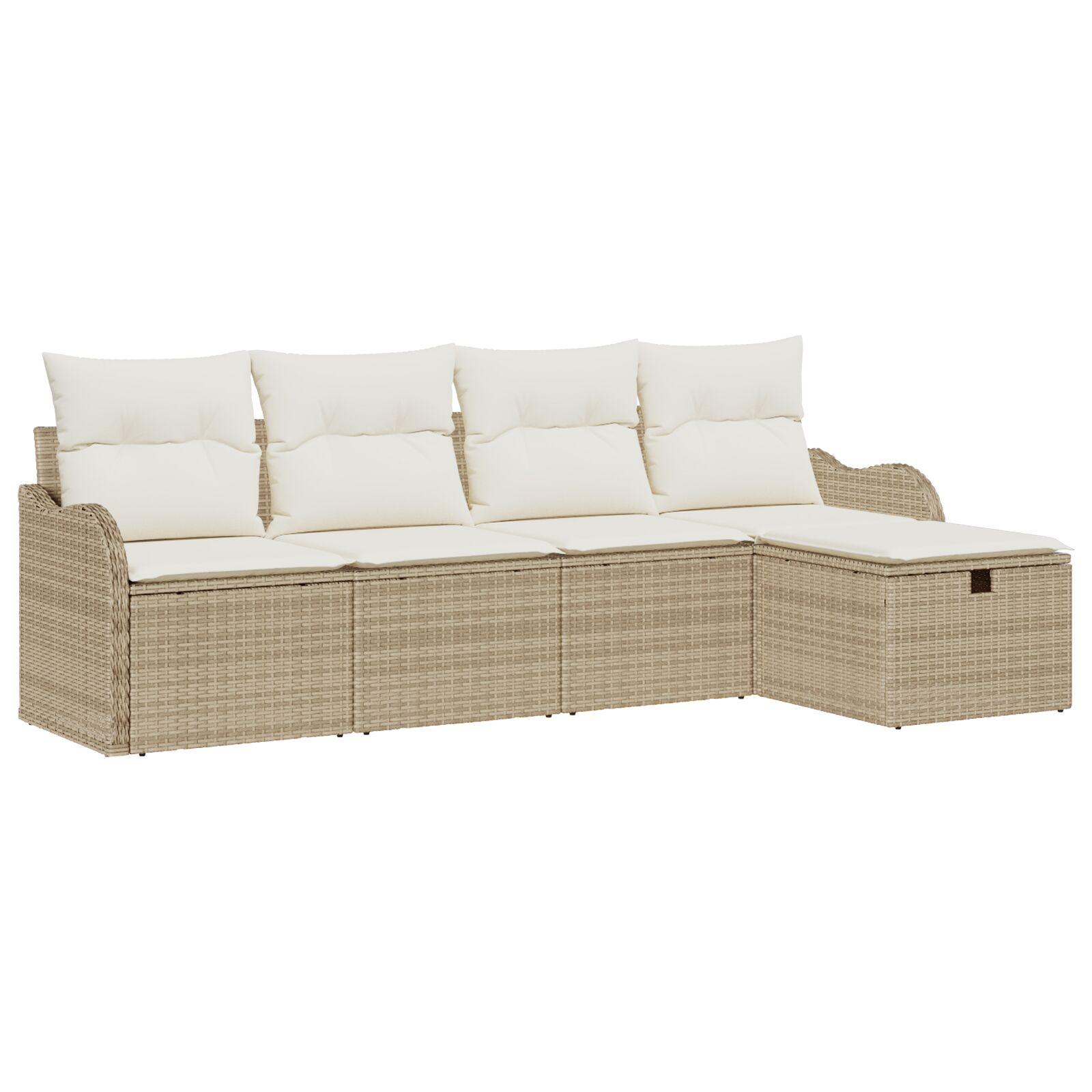 5 Stykke Have Sofa Sæt med Puder Beige Polyrattan,  2-Personers Have Sofa med Puder Beige Polyrattan