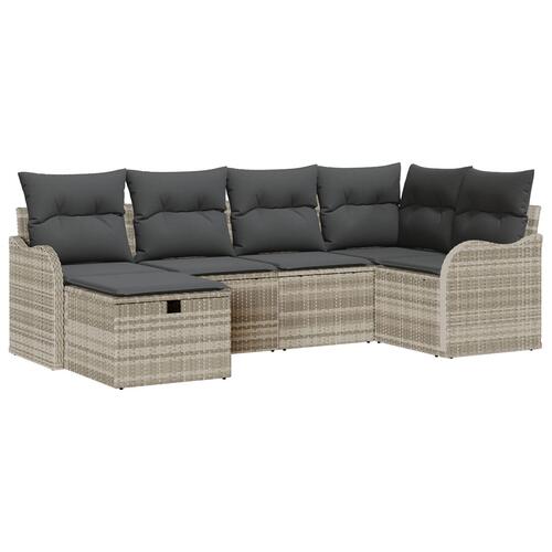 6 Stykker Have Sofa Sæt med Puder Lys Grå Poly Rattan, 2-personers Have Sofa med Puder Lys Grå Poly Rattan