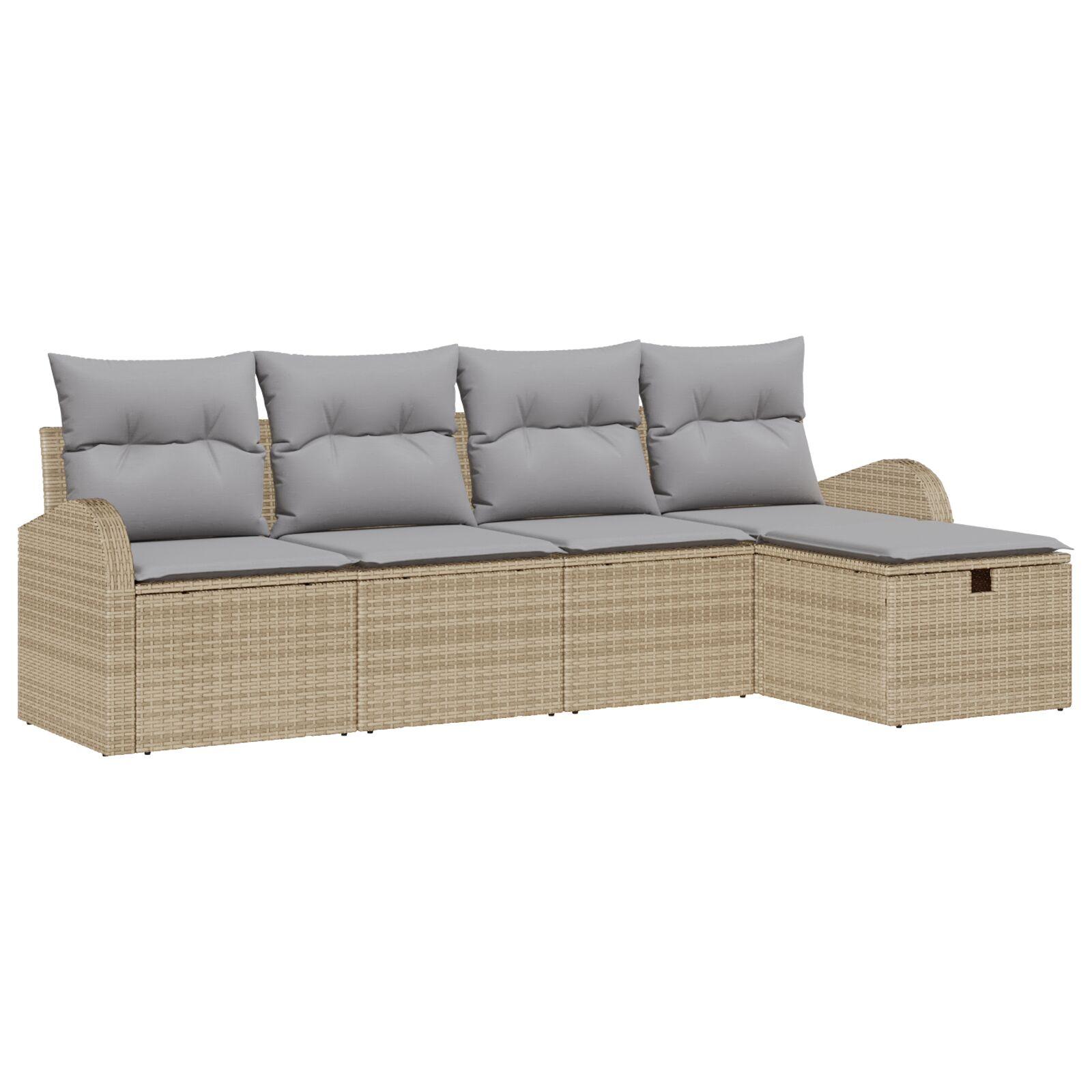 5 Piece Have Sofa Sæt med Puder Beige Poly Rattan