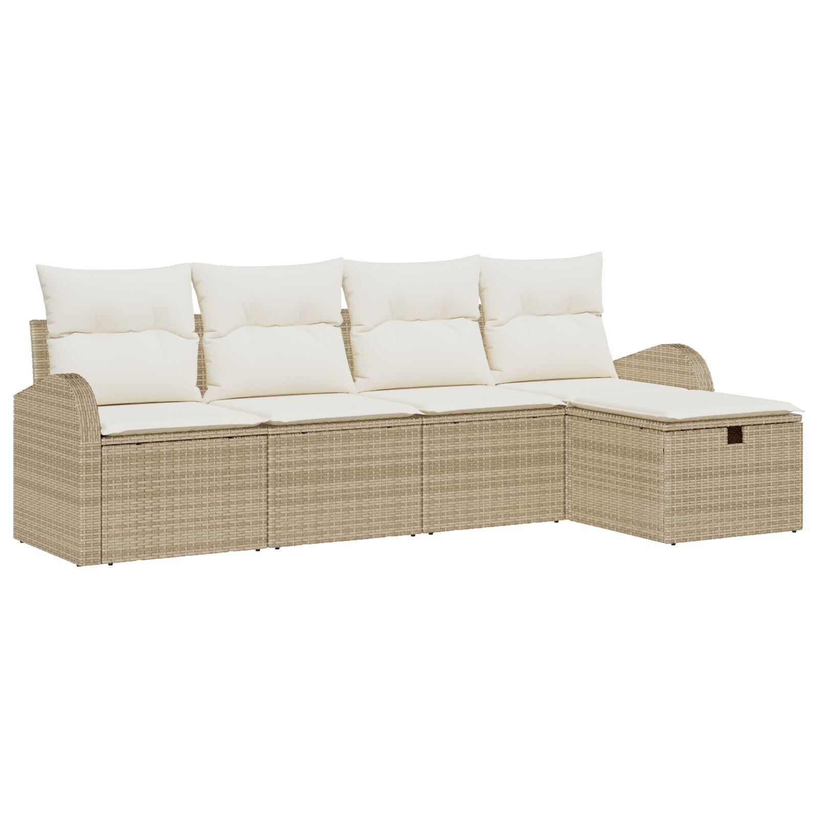 5 Stykker Have Sofa Sæt med Puder Beige Poly Rattan