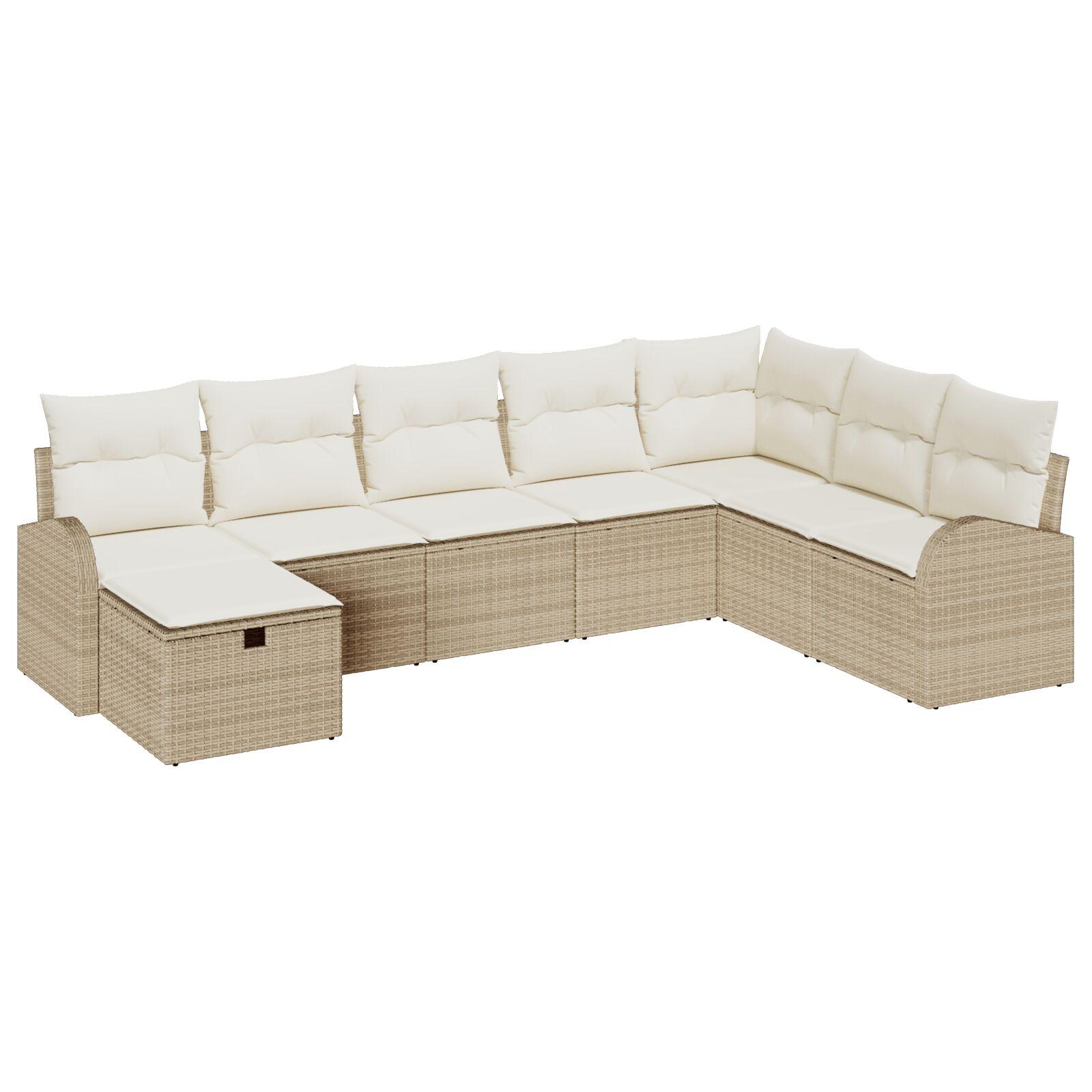 8-delt Have Sofa Sæt med Puder Beige Poly Rattan