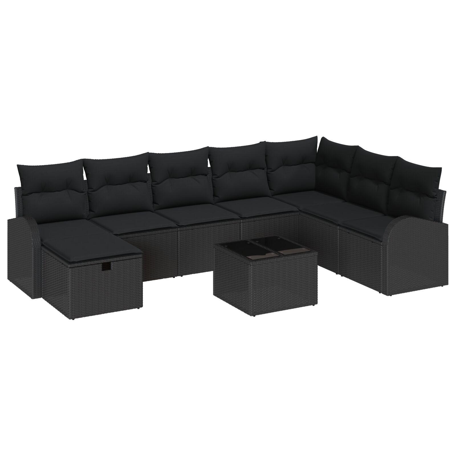Havesofa Sæt med pude 9 stk Sort 289 x 179 x 85 cm Poly rattan billede