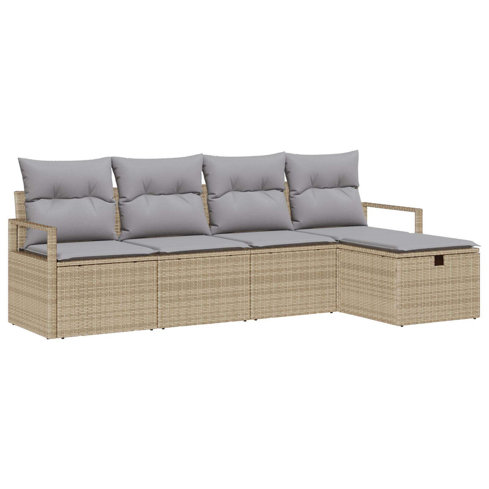 5 Delers Have Sofa Sæt med Puder Beige Poly Rattan,  2-sæders Have Sofa med Puder Beige Poly Rattan