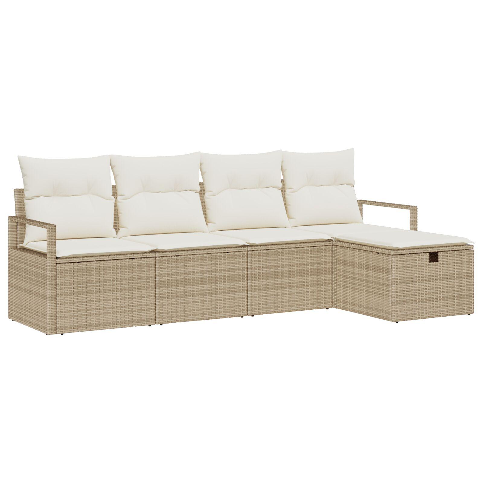 5 Deles Have Sofa Sæt med Puder Beige Polyrattan,  2-personers Have Sofa med Puder Beige Polyrattan
