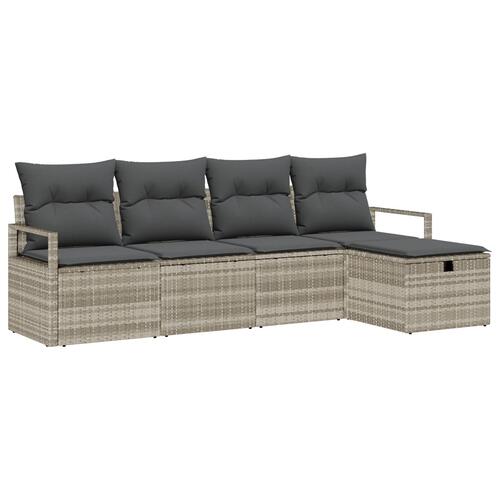 5 Stykke Have Sofa Sæt med Puder Lys Grå Poly Rattan, 2-personers Have Sofa med Puder Grå Poly Rattan
