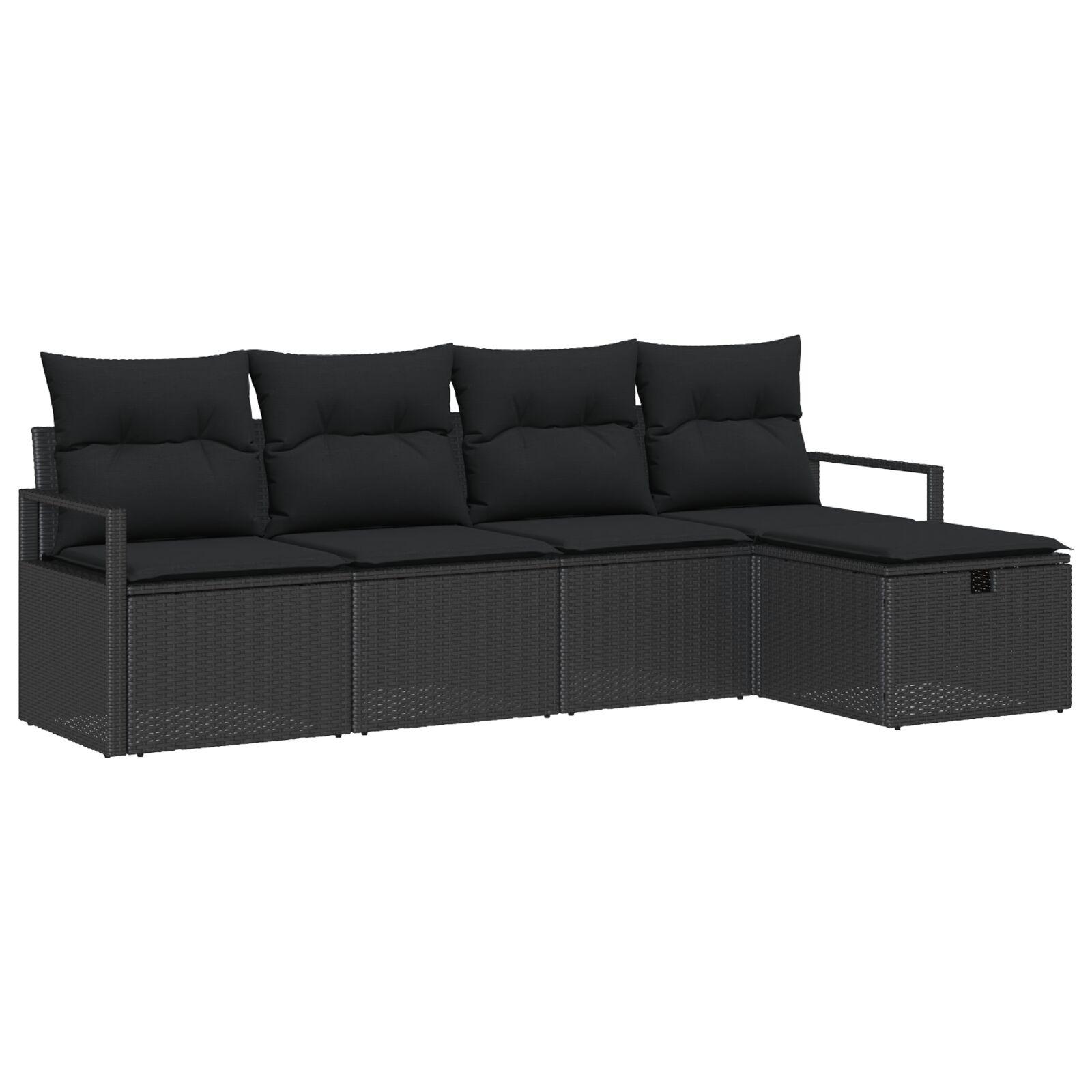 Havesofa Sæt med pude 5 stk Sort 230 x 117 x 85 cm Poly rattan billede