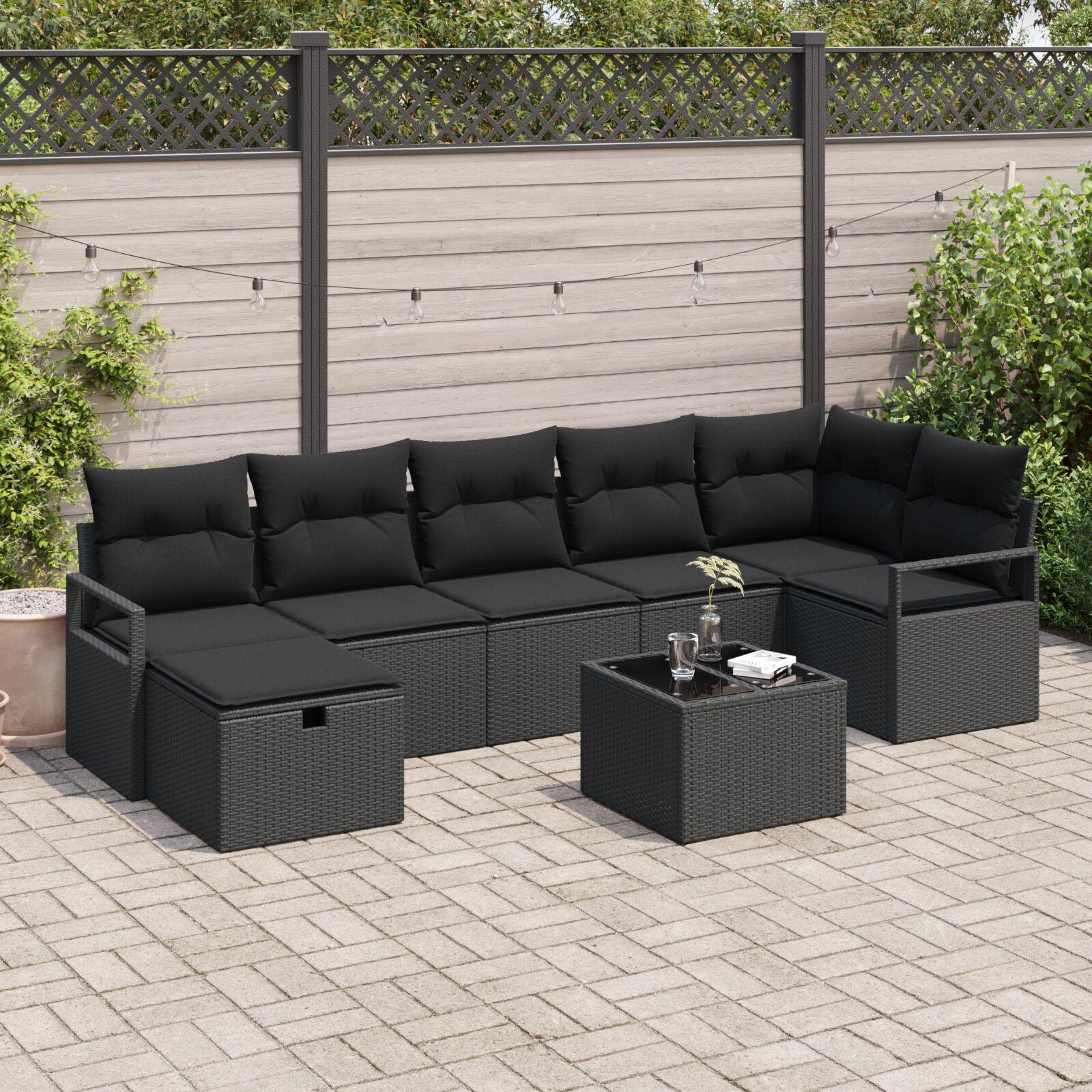 Sofa sæt med opbevaring i polyrattan - 8 dele, sort billede