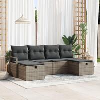 6 Stykke Havesofa Sæt med Puder Grå Poly Rattan, 2-Sædet Havesofa med Puder Grå Poly Rattan