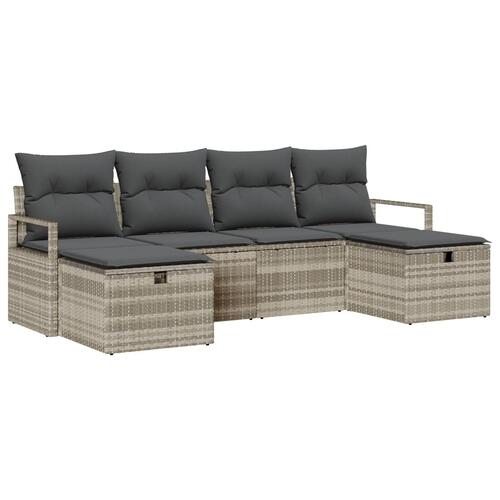 6 Piece Have Sofa Sæt med Puder Lysegrå Poly Rattan, 2-Sæde Have Sofa med Puder Grå Poly Rattan