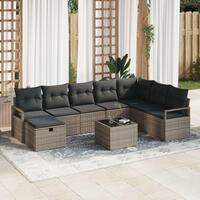 9 Delt Have Sofa Sæt med Puder Grå Poly Rattan, 2-Sæders Have Sofa med Puder Grå Poly Rattan