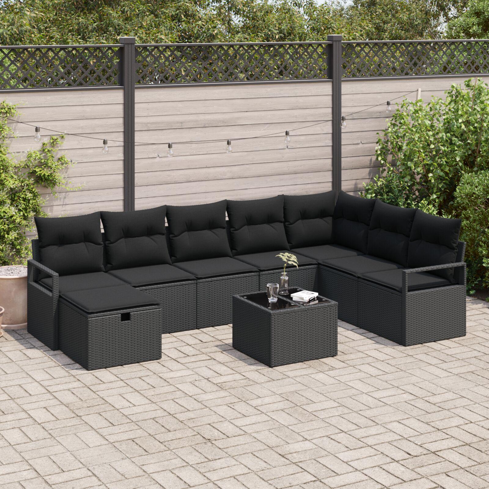 Sofa sæt med opbevaring - 9 dele i sort polyrattan billede