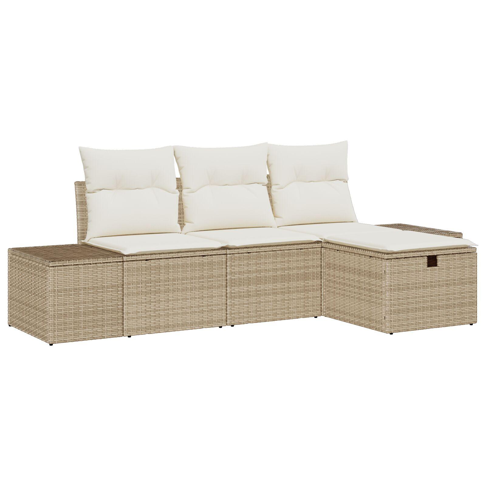 4 Deles Have Sofa Sæt med Puder Beige Poly Rattan