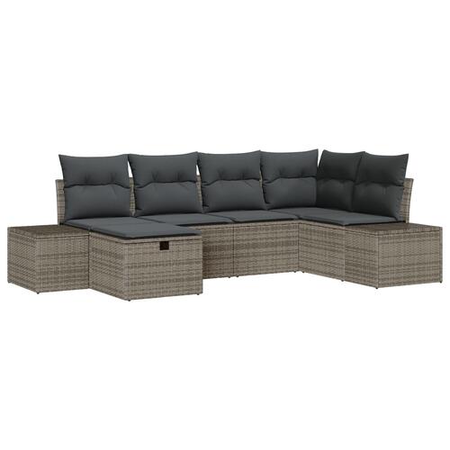 6-delt Have Sofa Sæt med Puder Grå Poly Rattan