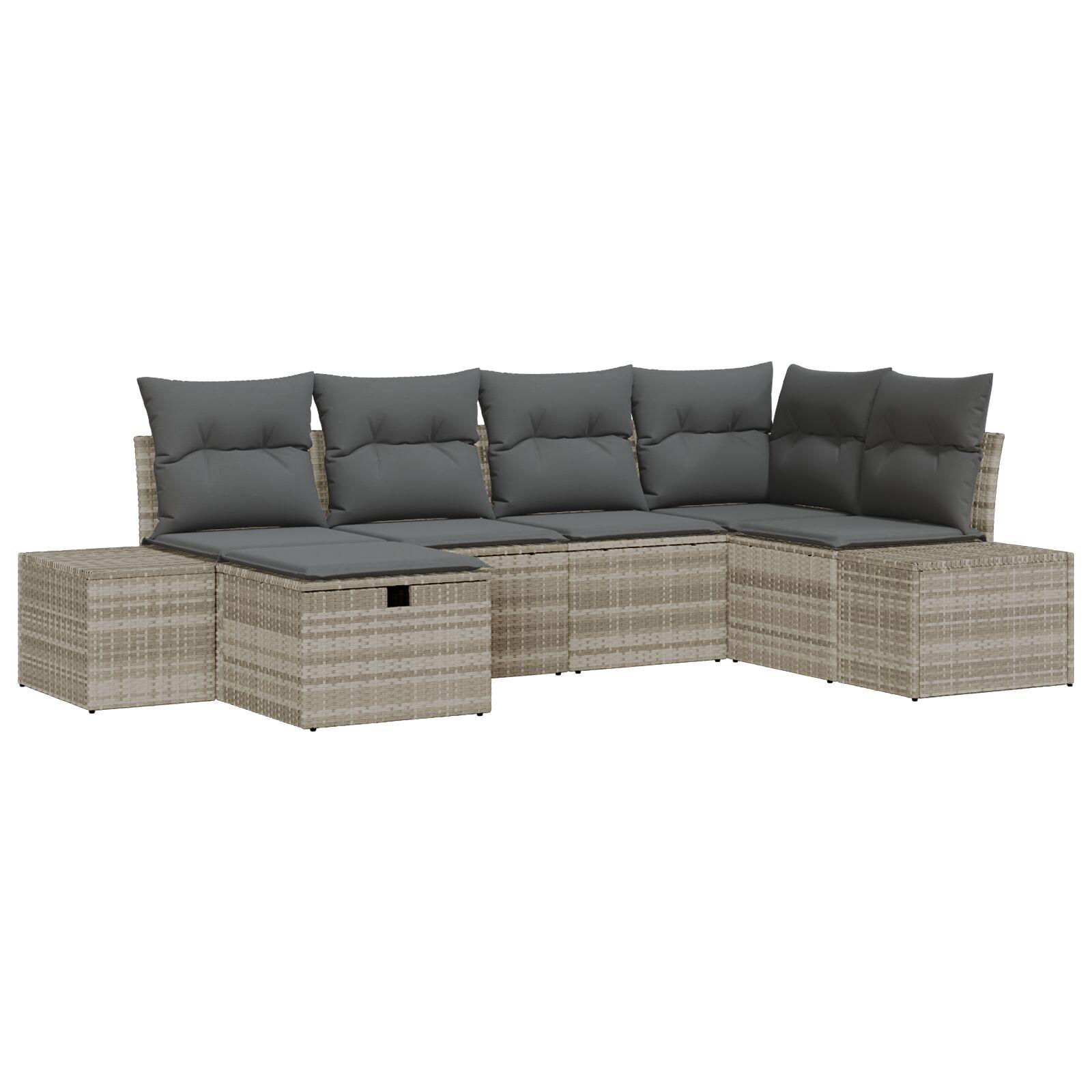 6-delt have sofa sæt med puder lysegrå poly rattan