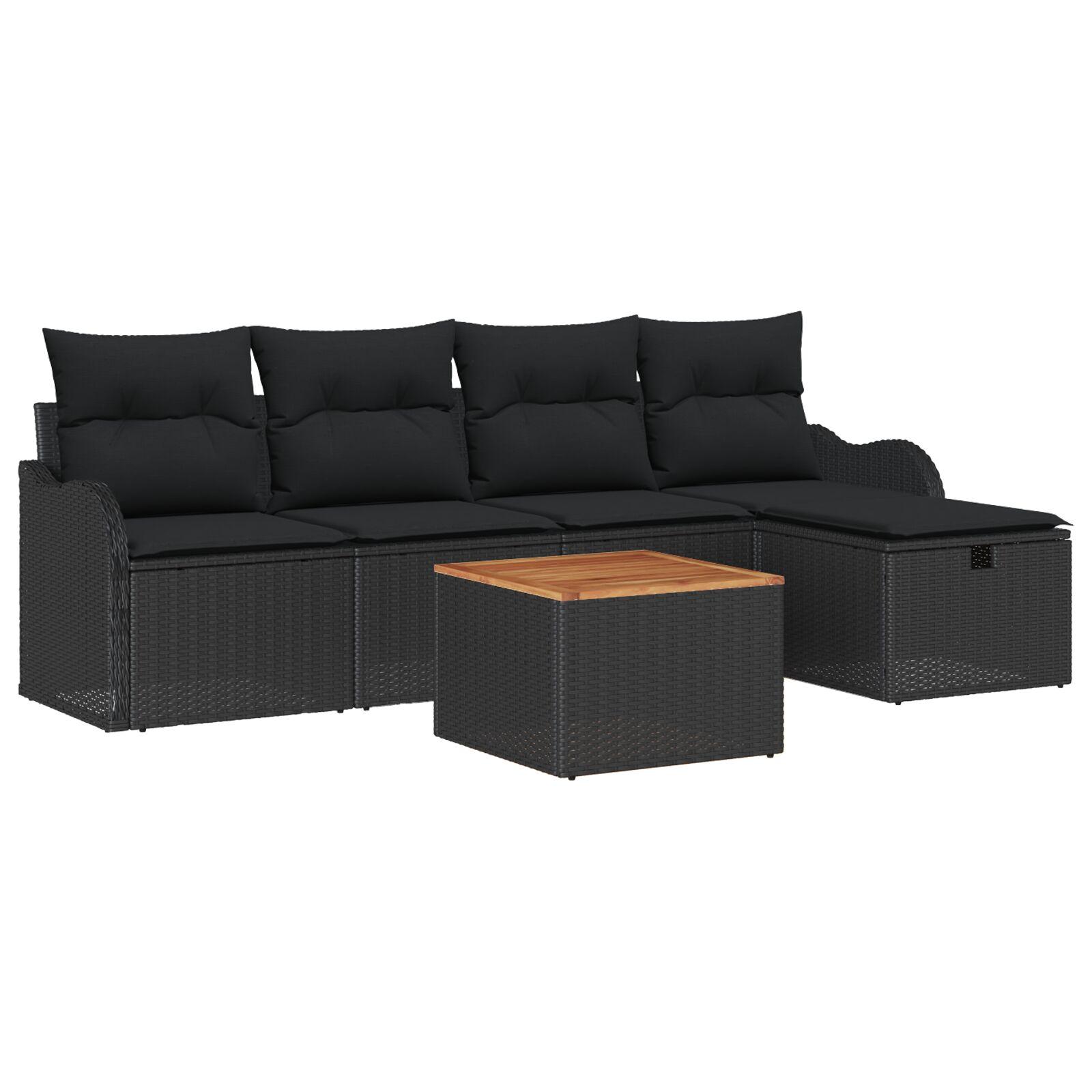 Havesofa Sæt med pude med opbevaring 6 stk Sort Poly rattan billede