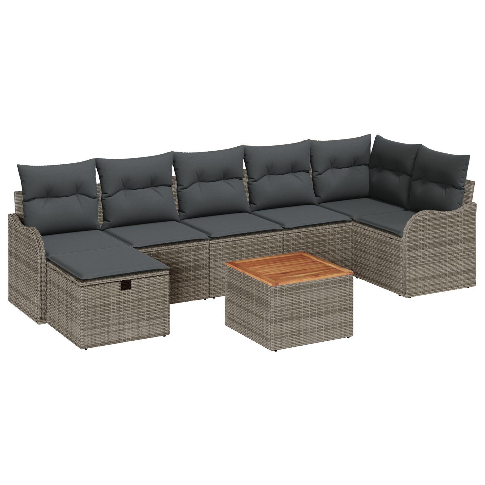 8 eller 2 Stykker Have Sofa Sæt med Puder Grå Poly Rattan