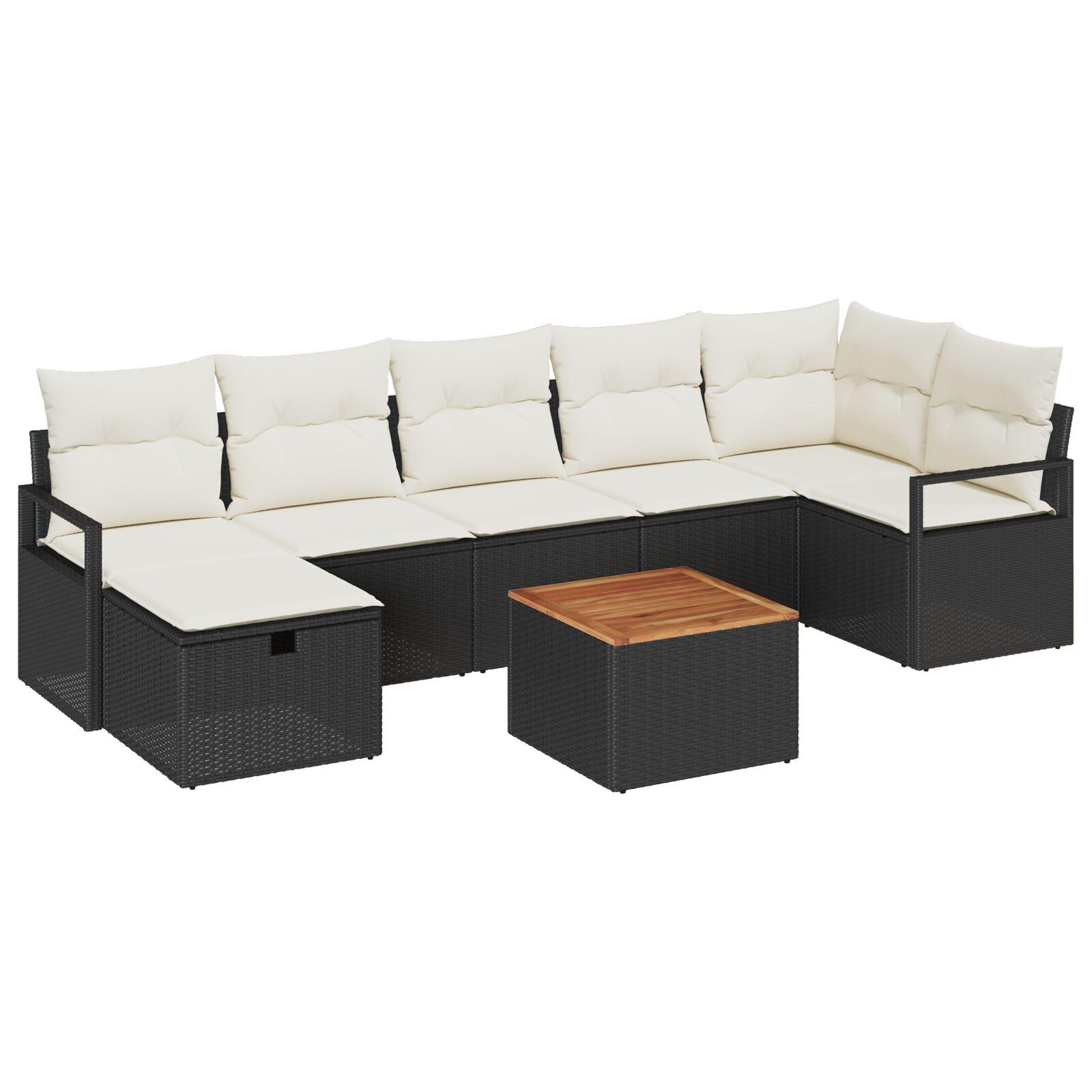 Havesofa Sæt med pude med opbevaring 8 stk Sort Poly rattan billede