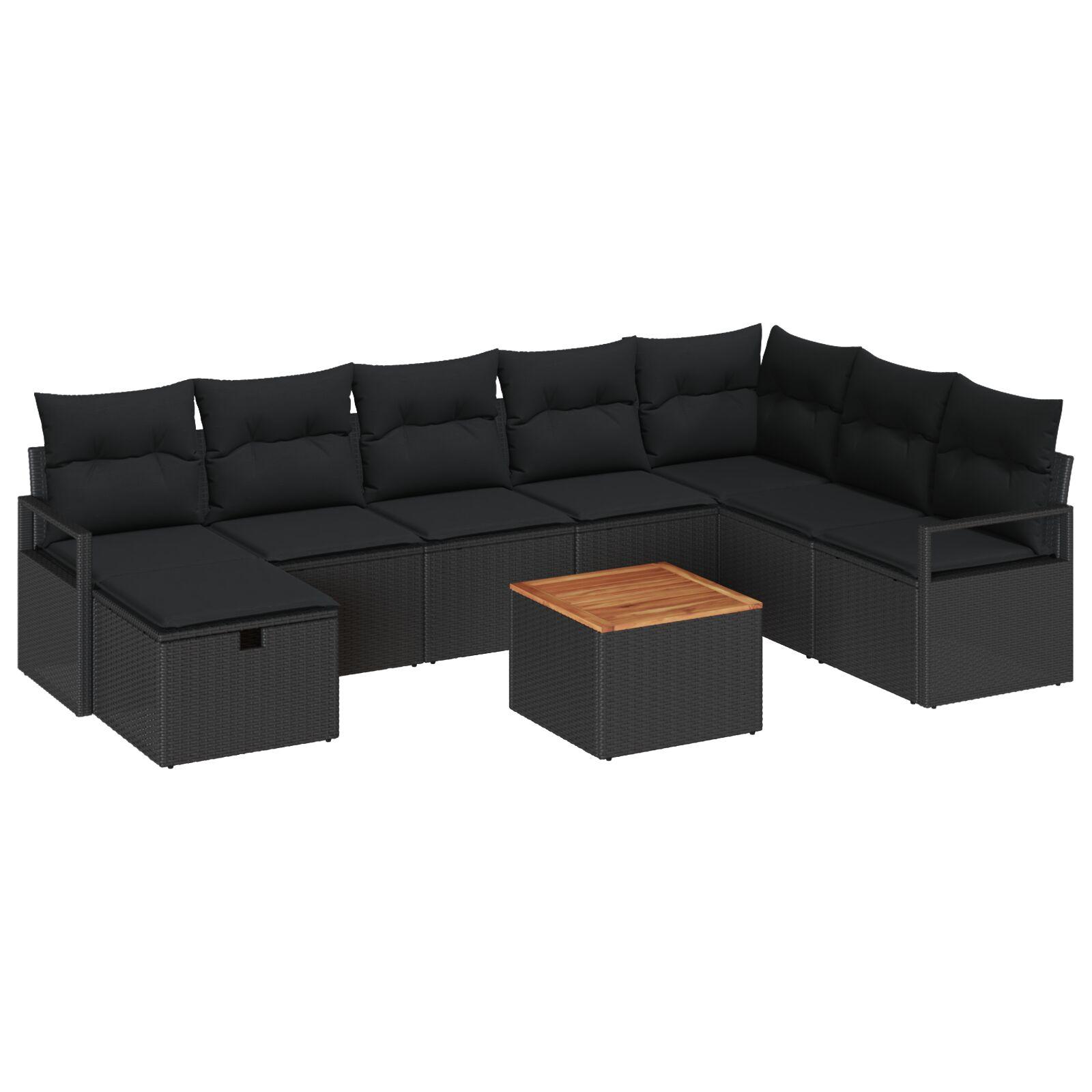 Havesofa Sæt med pude med opbevaring 9 stk Sort Poly rattan billede