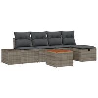 6 Stykker Havemøbel Sofa Sæt med Puder Grå Poly Rattan