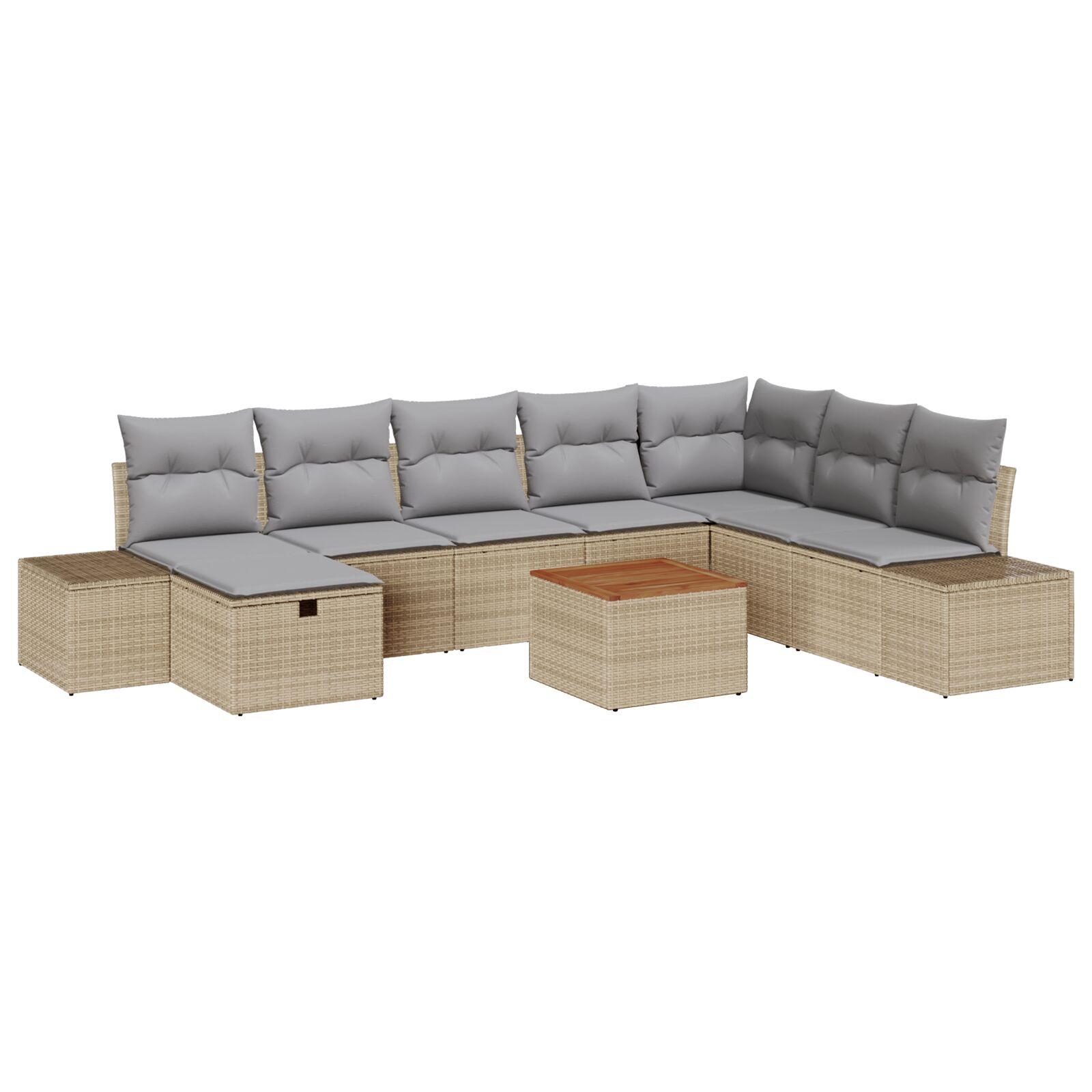 9 Stykker Have Sofa Sæt med Puder Beige Poly Rattan