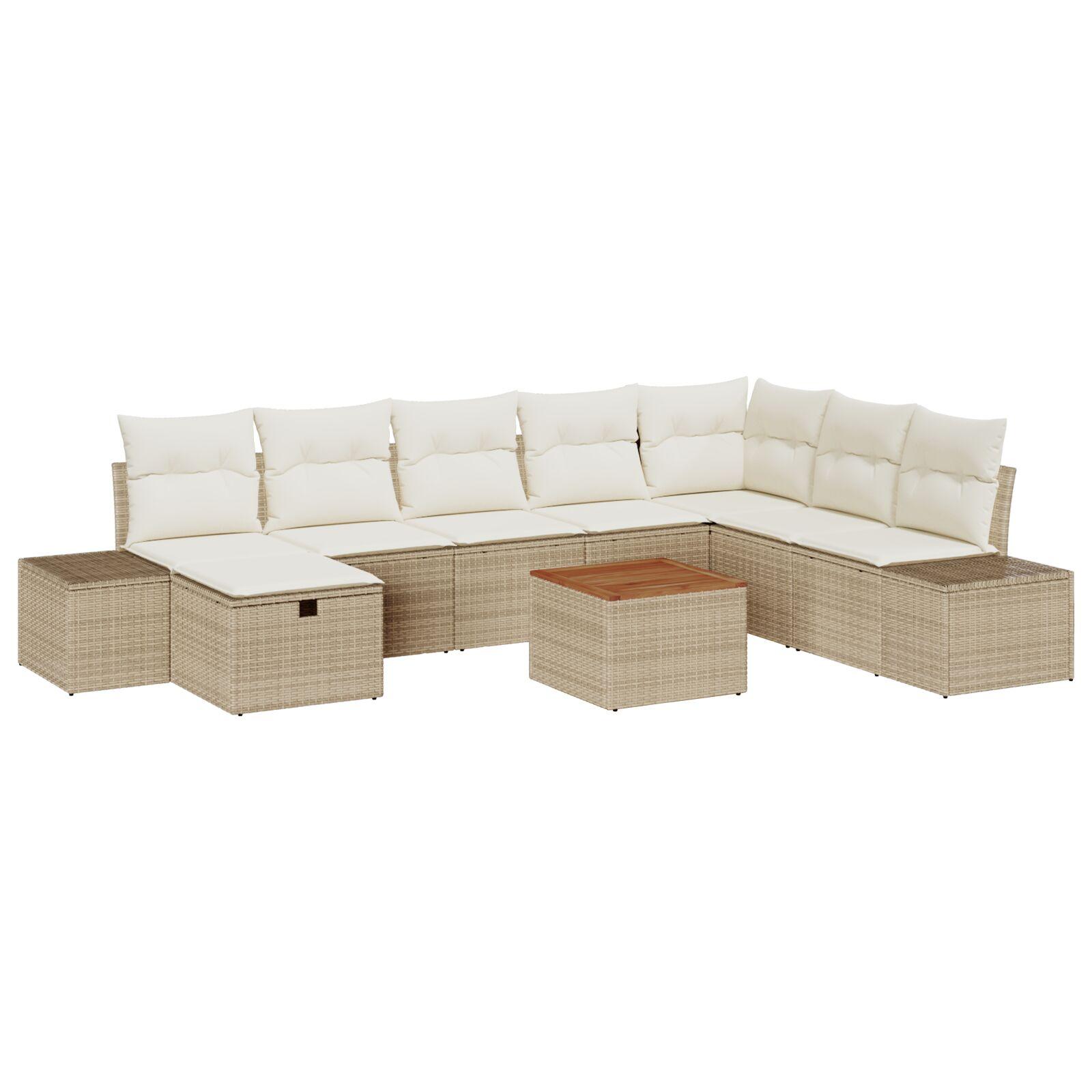 9 Stykker Have Sofa Sæt med Puder Beige Poly Rattan