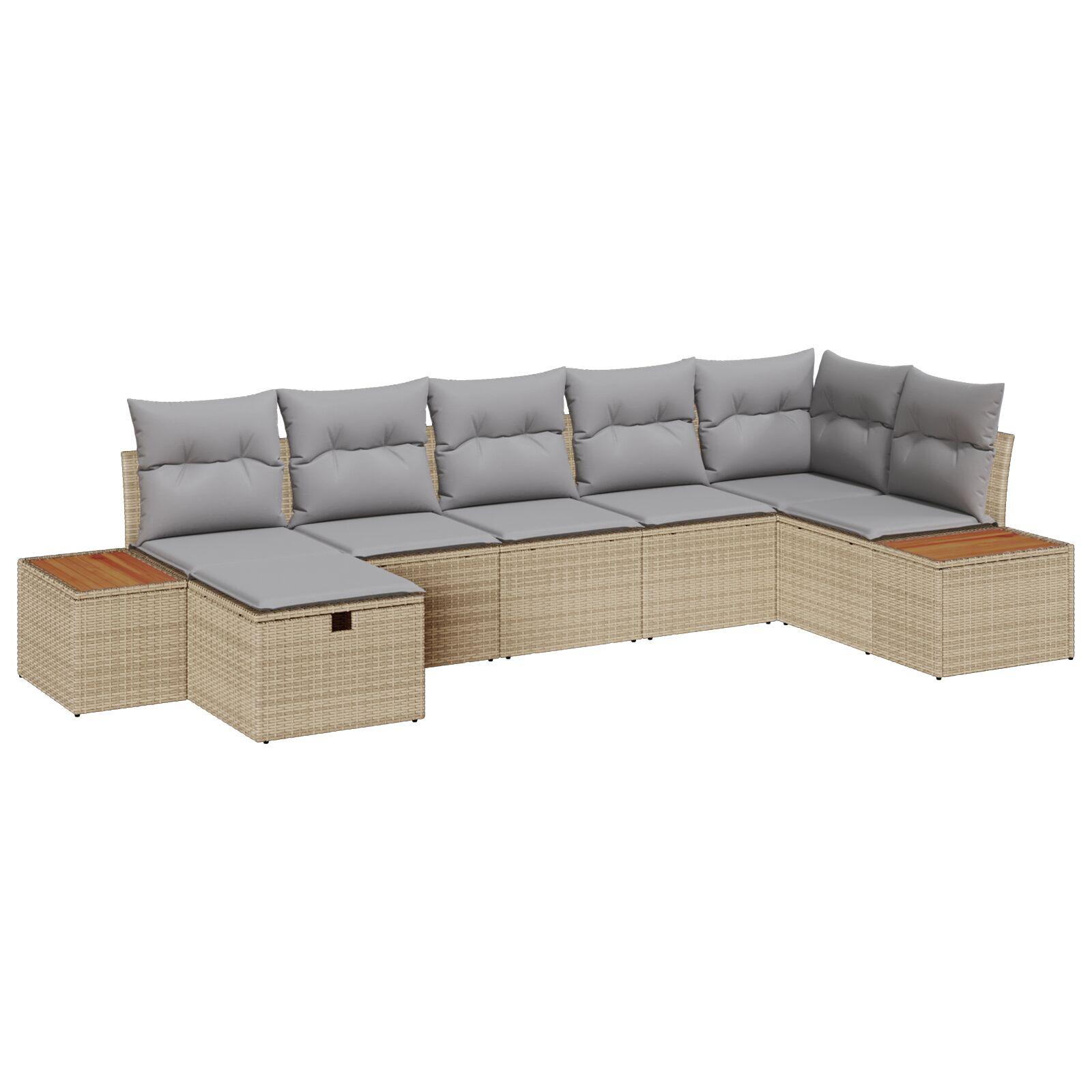 7 Delers Have Sofa Sæt med Puder Beige Polyrattan