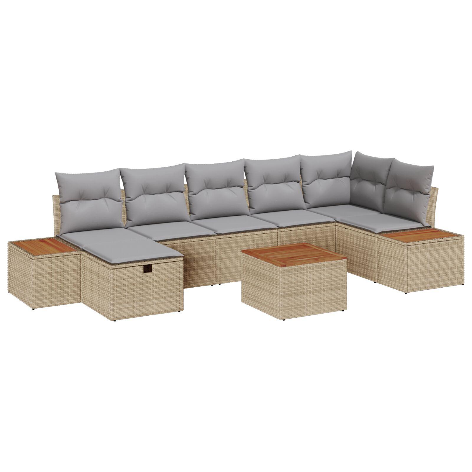 8 Delers Havensofa Sæt med Puder Beige Poly Rattan