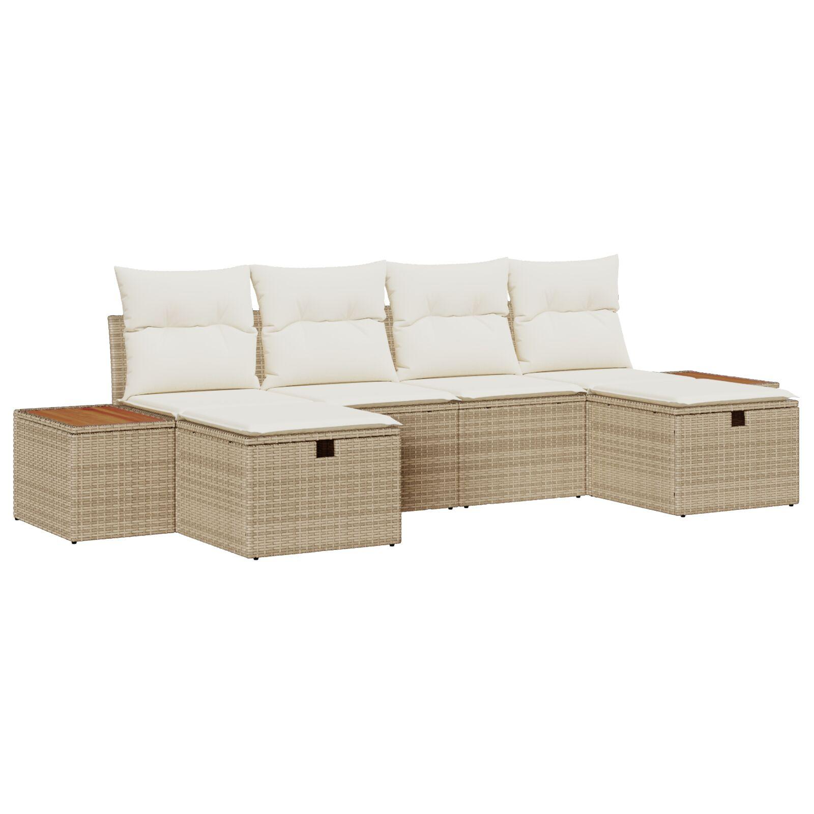 Havesofa sæt med puder 6 dele i beige polyrattan