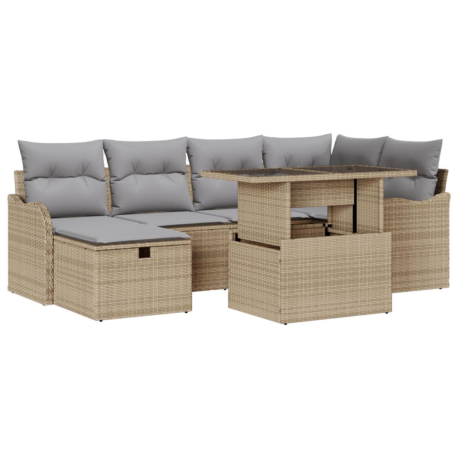 Havesofa Sæt med pude med opbevaring 7 stk Beige Poly rattan billede