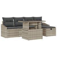 6 dele havesofa sæt med puder lyse grå poly rattan
