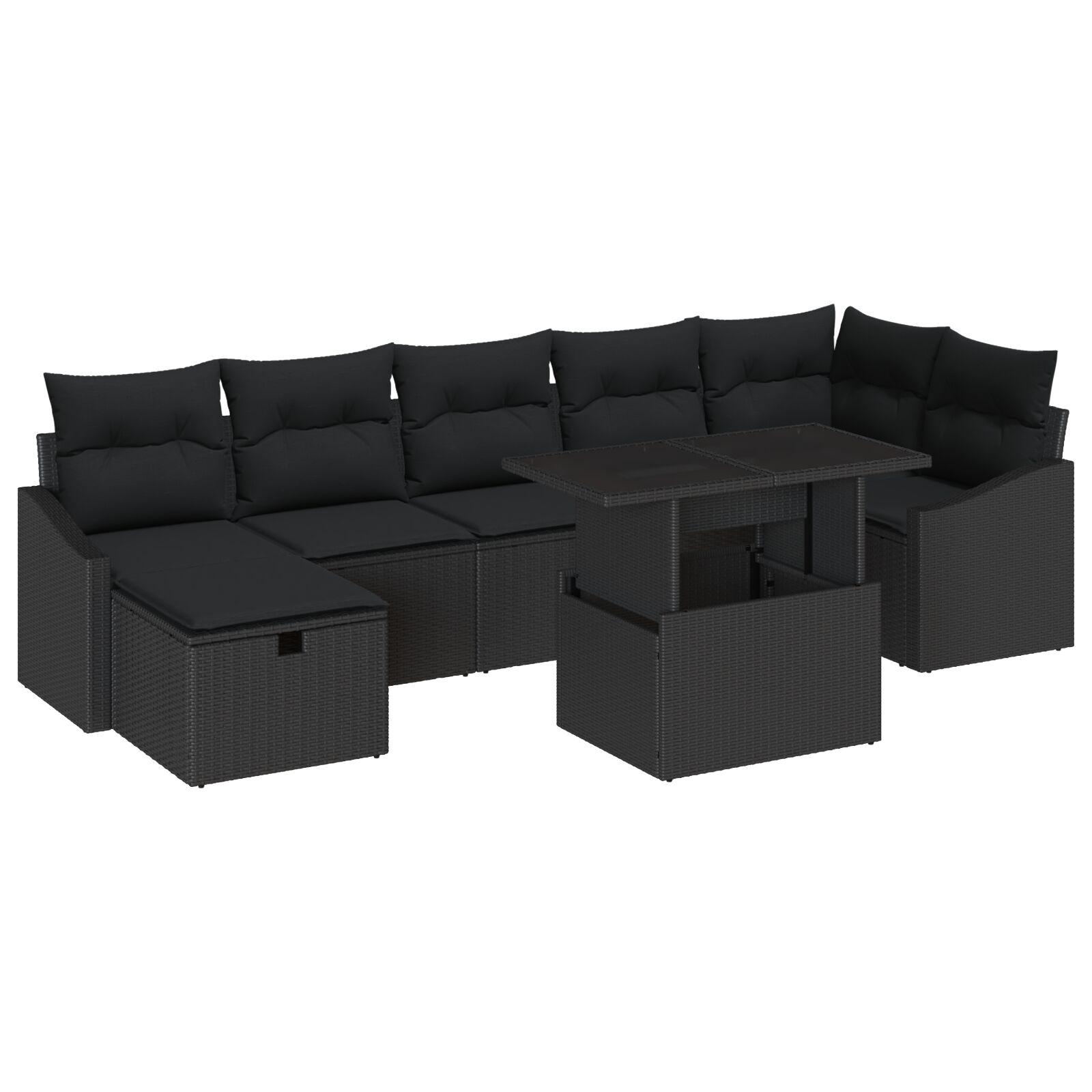 Havesofa Sæt med pude med opbevaring 8 stk Sort Poly rattan billede