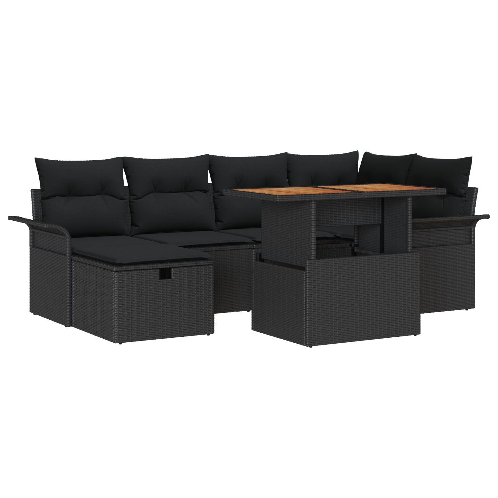 Havesofa Sæt med pude med opbevaring 7 stk Sort Poly rattan billede