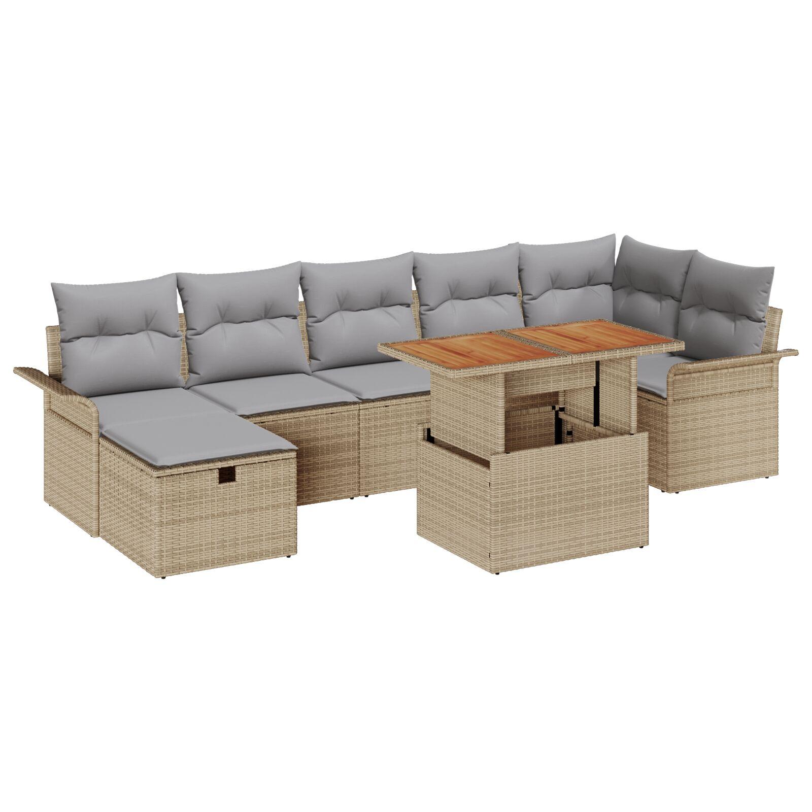 Havesofa Sæt med pude med opbevaring 8 stk Beige Poly rattan billede