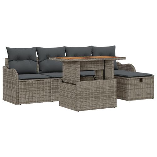 6 Stykker Have Sofa Sæt med Puder Grå Poly Rattan, 2-Sæde Have Sofa med Puder Grå Poly Rattan