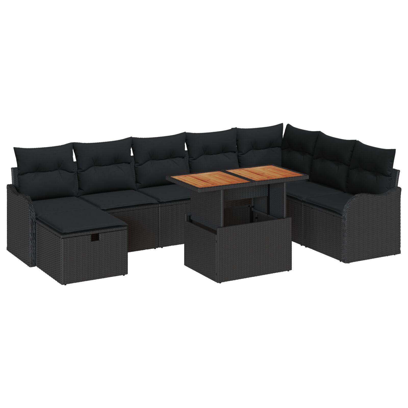Havesofa Sæt med pude med opbevaring 9 stk Sort Poly rattan billede