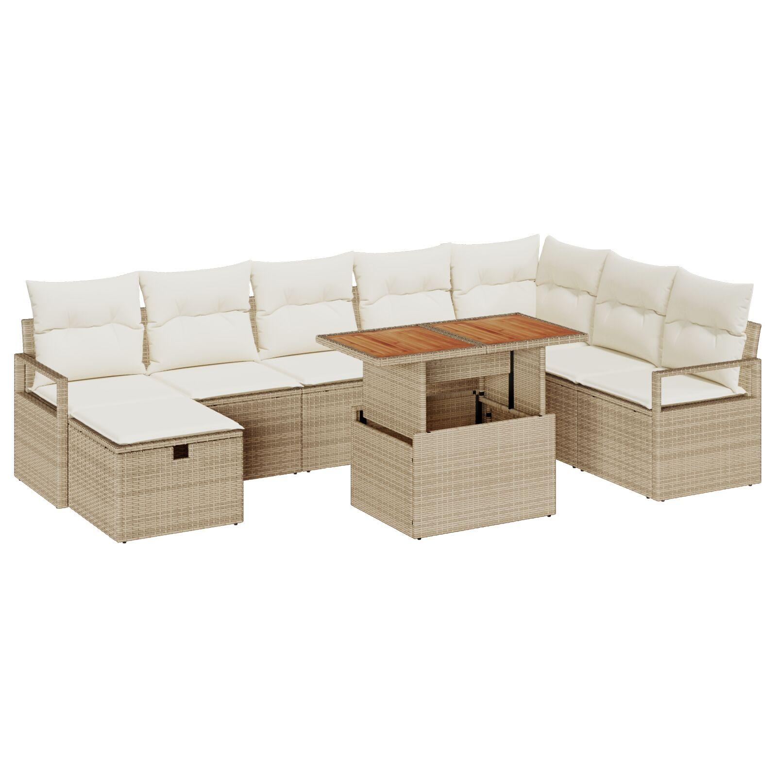 Havesofa Sæt med pude med opbevaring 9 stk Beige Poly rattan billede
